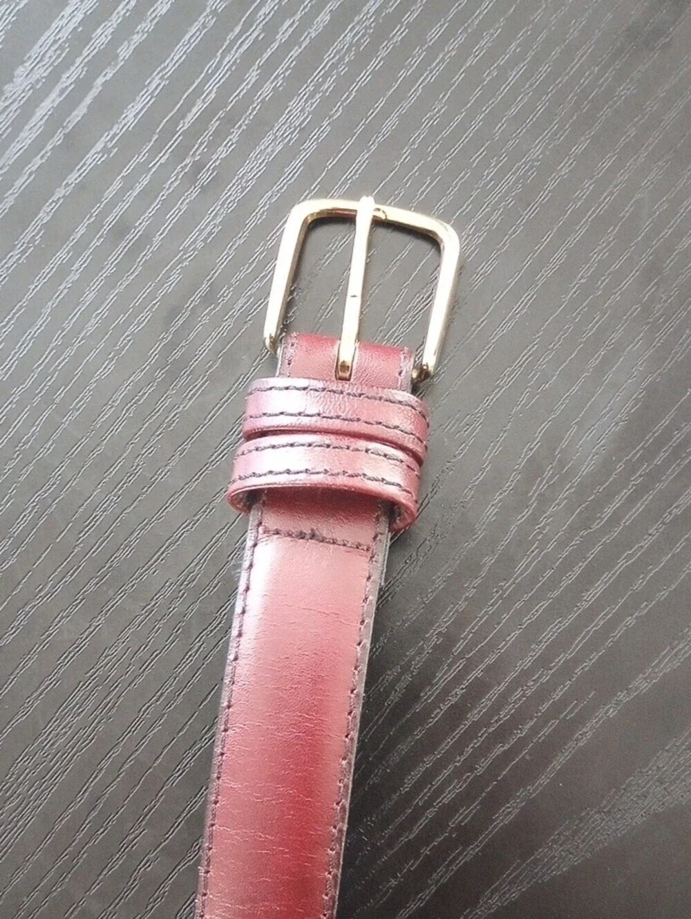 Burgundy Maroon Cowhide Leather Belt with Gold Buckle USA Made